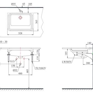 Bản vẽ Chậu rửa lavabo LT505T âm bàn chữ nhật