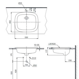Bản vẽ kỹ thuật của Chậu dương vành TOTO L763